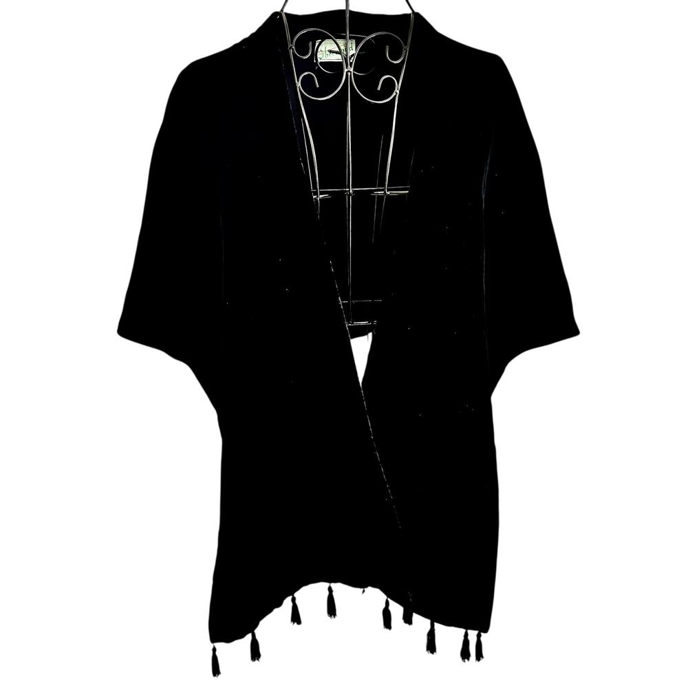 Vintage 1940's Sherwood Black Velvet Tasseled Wrap Shawl Ruana Cape WW2 Goth
